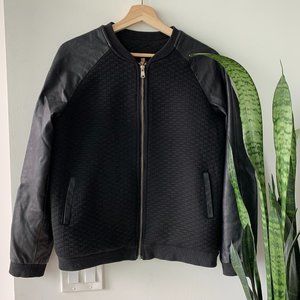 SWEEWE Black Leather Quilted Bomber Jacket (M)